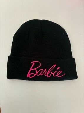 Barbie Black Beanie with Pink Script Logo